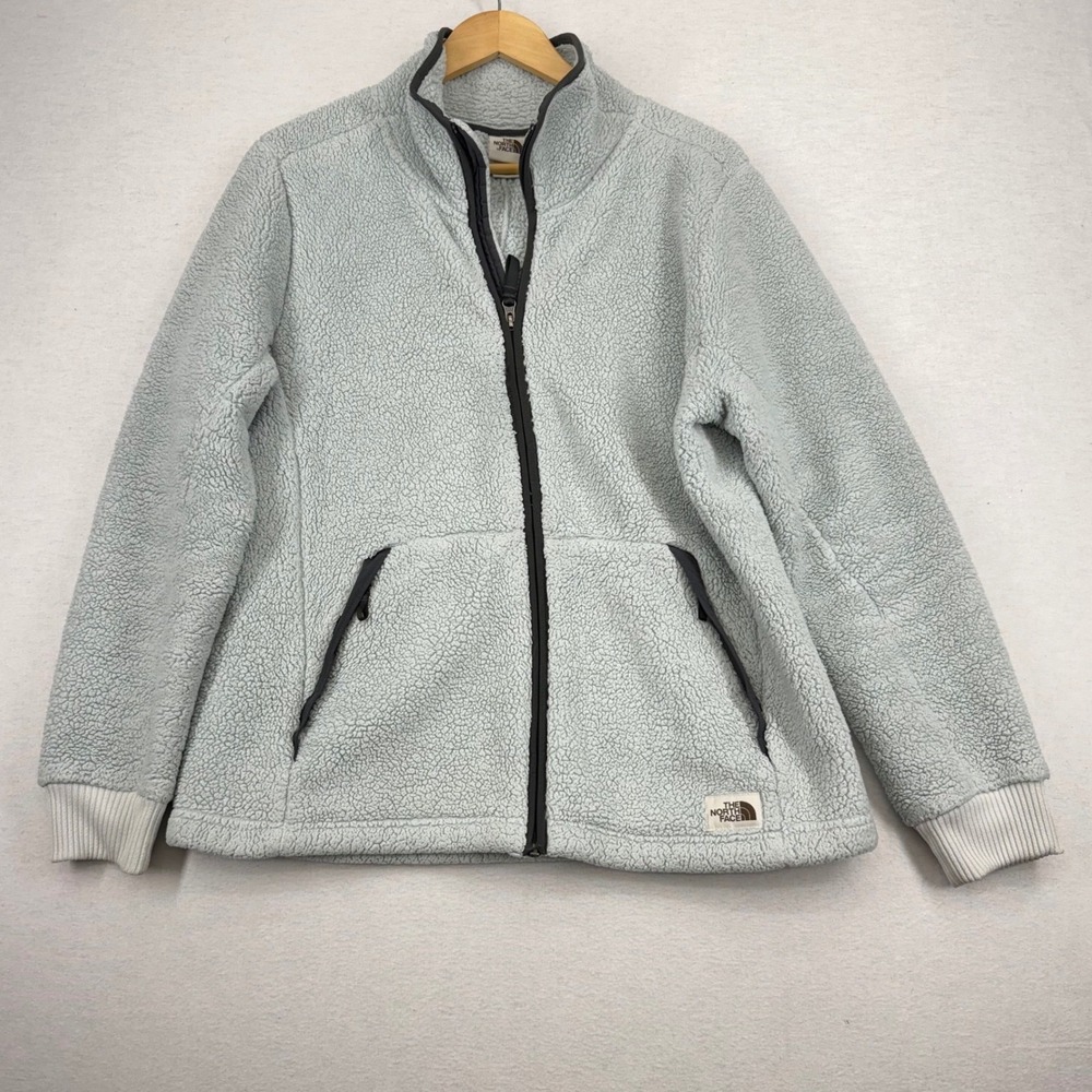 North Face Jacket Women's XL Full Zip Blue/Gray Sherpa Fleece Outdoors Warm Cozy